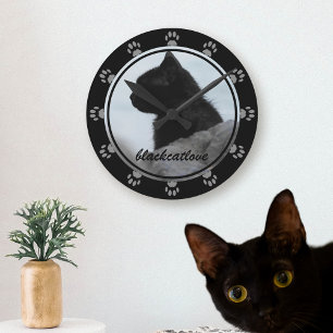 Cadre Horloge Murale Photo de Chat Noir Nom Emprei
