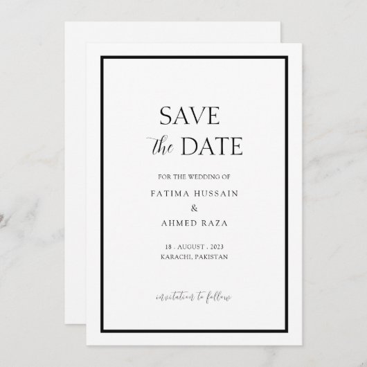 Cadre minimal blanc et noir Muslim Save The Date (Devant / Derrière)