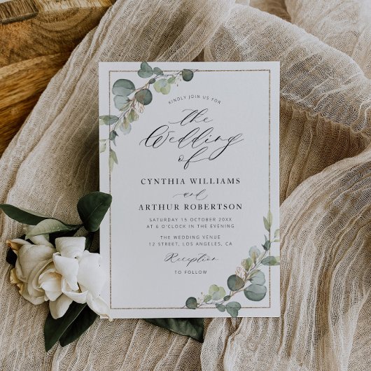 cadre moderne faire-part de mariage verte eucalypt