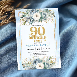 Cadre Moderne Or Bleu Poussiéreux Invitation 90e A
