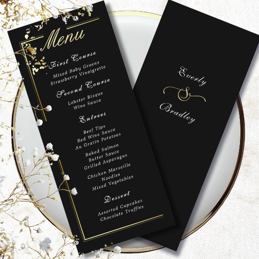 Cadre noir foncé Or blanc Script élégant Menu