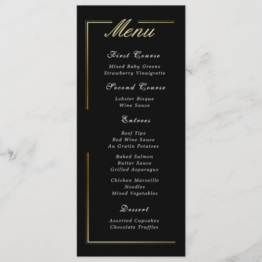 Cadre noir foncé Or blanc Script élégant Menu (Devant)