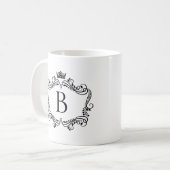 Cadre noir monogramme avec tasse de café couronne (Devant gauche)