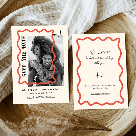 Cadre Ondulé Photo de Mariage Rétro Save The Date