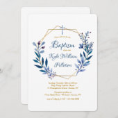 Cadre Or avec Branches Bleues Invitation religieus (Devant / Derrière)