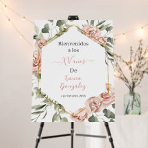 Cadre or avec signe d'accueil Quinceanera rose