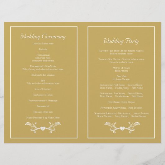 Cadre or et initiales programme de mariage plié (Dos)