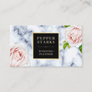 Cadre or floral sur Marbre blanc CARTE DE VISITE