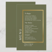 Cadre Or. Menu simple et classique de mariage vert (Devant / Derrière)