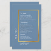 Cadre Or. Menu simple et formel bleu mariage (Devant / Derrière)
