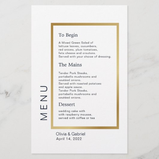 Cadre Or. Simple Typographie classique menu mariag (Devant)