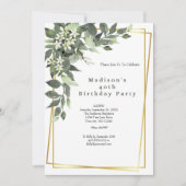 Cadre Or Vert Floral Anniversaire Invitation (Devant)