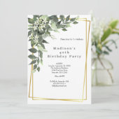 Cadre Or Vert Floral Anniversaire Invitation (Debout devant)