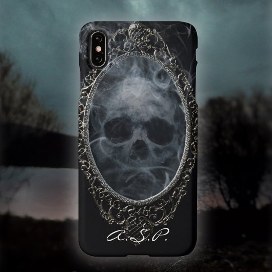 Cadre Orné Crâne Fantôme Gothique Noir Argent