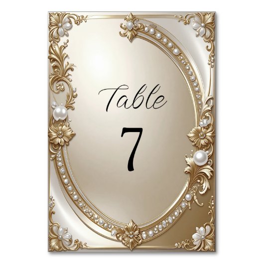 Cadre Orné Doré avec Numéro de Table en Perles (Par défaut)