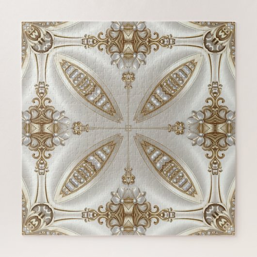 Cadre Orné Doré avec Perles Puzzle (Vertical)