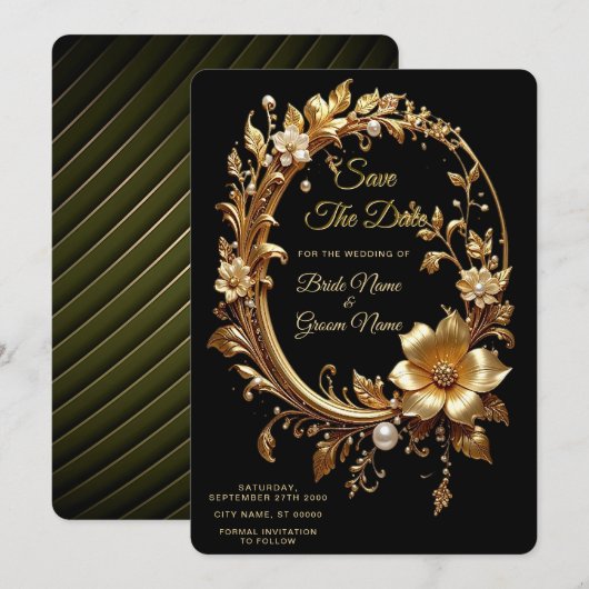 Cadre Orné Fleur Golden Save The Date (Devant / Derrière)