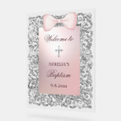 Cadre Parties scintillant Argent Bow rose Baptême  (Angle)