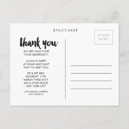 Cadre photo carte postale Remerciements Petit Garç (Dos)