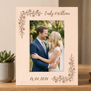 Cadre Photo Élégant de Mariage Gravé pour Couple