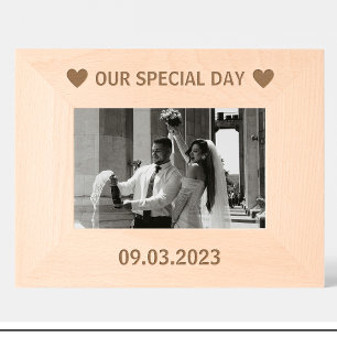 Cadre photo en bois personnalisé avec date de mari