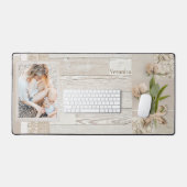 Cadre photo & Fleurs enrobées de ruban sur bois bl (Clavier et souris)