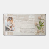 Cadre photo & Fleurs enrobées de ruban sur bois bl (Recto)