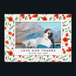 Cadre Red Poppy - Merci photo Mariage<br><div class="desc">carte de remerciements mariage avec votre photo mariage à l'intérieur d'un cadre fleuri de pavots rouges avec feuilles verts.</div>