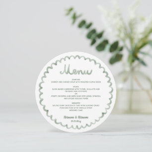 Cadre Rond Fantaisiste Vert Sauge Menu de Mariage