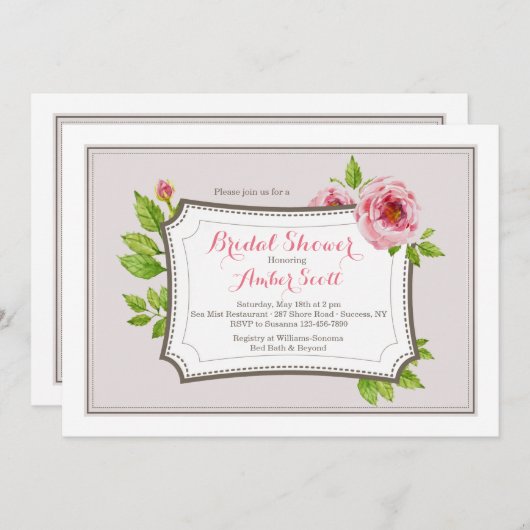 Cadre rose Peony 2 Invitation (Devant / Derrière)