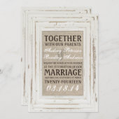 Cadre rustique blanc et Faire-part de mariage Burl (Devant / Derrière)