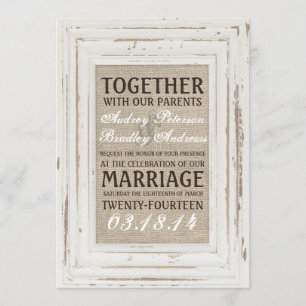 Cadre rustique blanc et Faire-part de mariage Burl