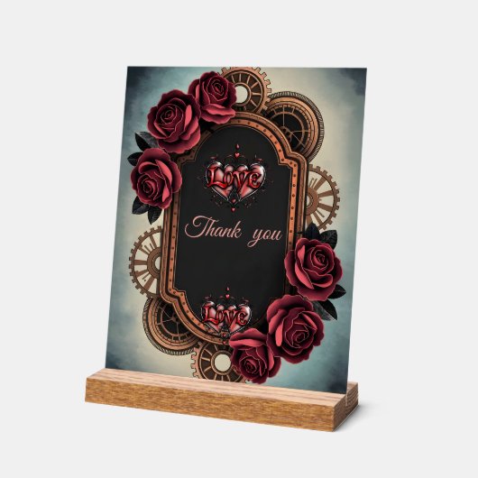 Cadre Steampunk avec Roses rouges et Engrenages (Angle)