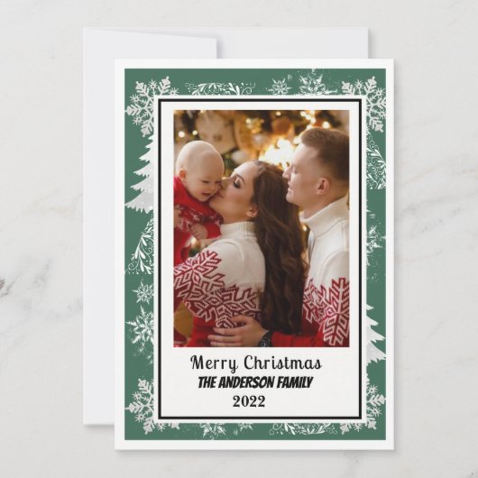 Cadre végétal Vintage vert Joyeux Noël carte (Devant)