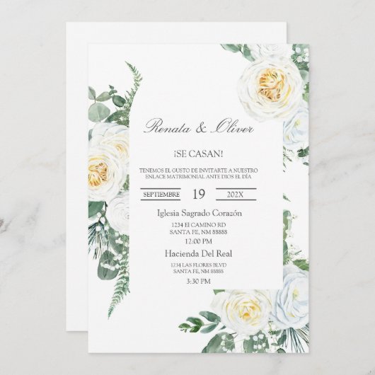 Cadre verdoyant Faire-part de mariage espagnole (Devant / Derrière)