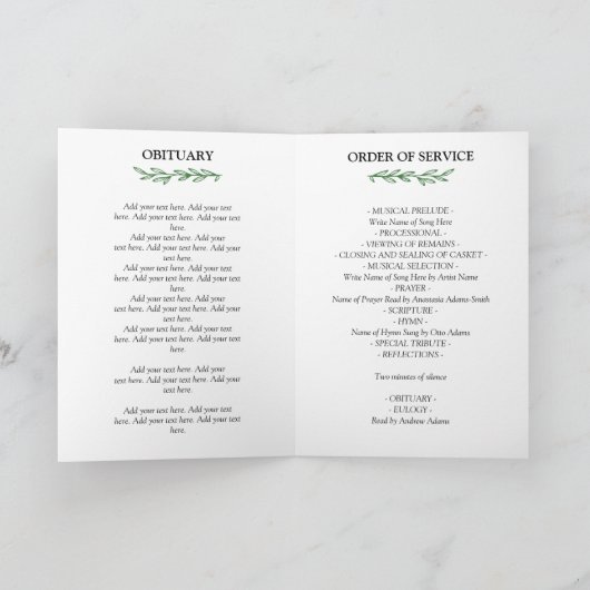 Cadre vert Oval Photo Funeral Programme (Intérieur)