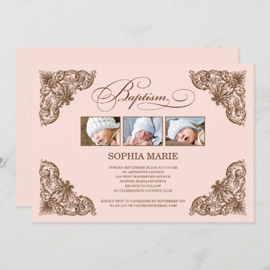 CADRE VINTAGE| INVITATION BAPTISME (Devant / Derrière)