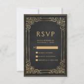 Cadre Vintage Noir Or Mariage RSVP (Devant)
