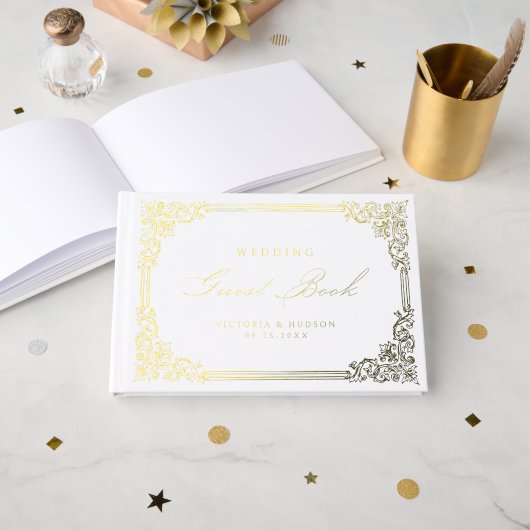 Cadre Vintage Or Élégant Mariage Script (Recto ouvert)