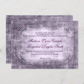 Cadre Vintage rustique Purple Mariage Invitations (Devant / Derrière)