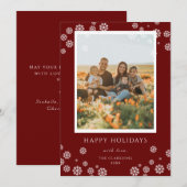 Cadres de Noël Red Snowflakes Photo Carte de vacan (Devant / Derrière)