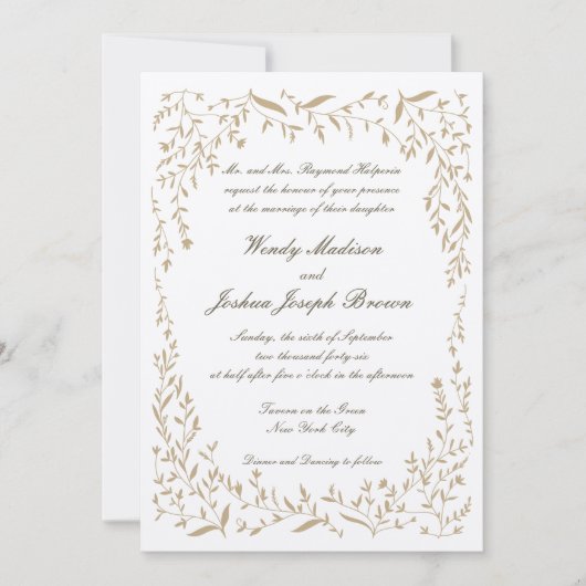 Cadres de vin d'or Invitations de mariage (Devant)