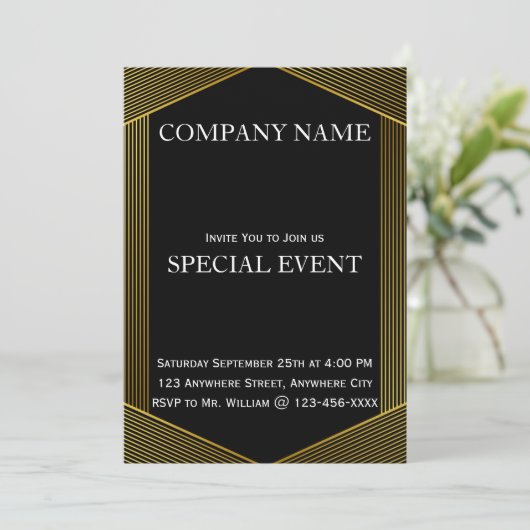 Cadres dorés Black Corporate Party Invitation Card (Debout devant)