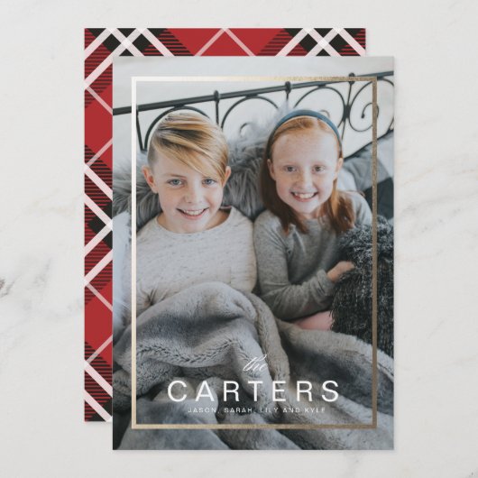 Cadres dorés Nom de famille Carte de Noël (Devant / Derrière)