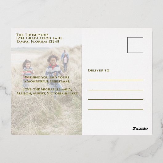 Cadres élégants Gold de Noël Deux vacances photo (Verso)