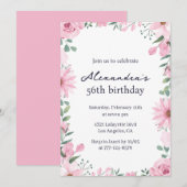Cadres floraux roses invitations à 56e anniversair (Devant / Derrière)