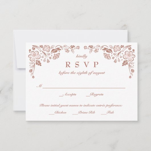 Cadres Florid Mariage RSVP Carte Faux Rose Or (Devant)
