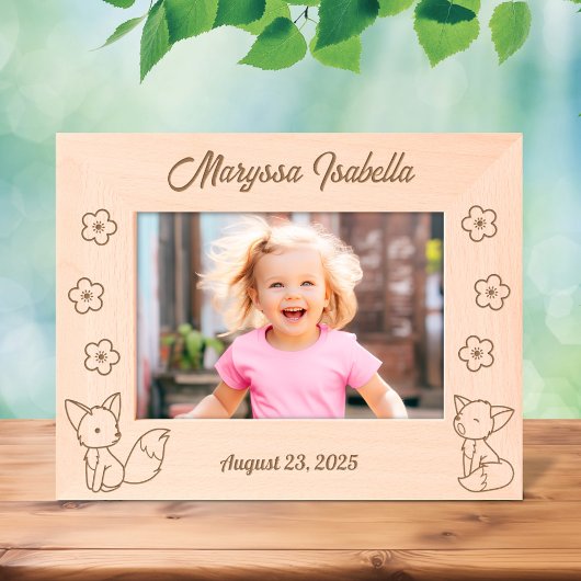 Cadres Gravés 2 mignons Renards et Fleurs de Carton Texte person