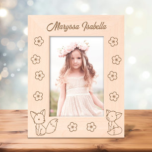 Cadres Gravés 2 mignons Renards et Fleurs de Carton Texte person