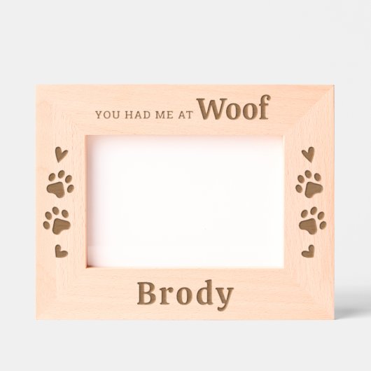 Cadres Gravés Amoureux des chiens mignon - WOOF - Photo bois per (Recto)